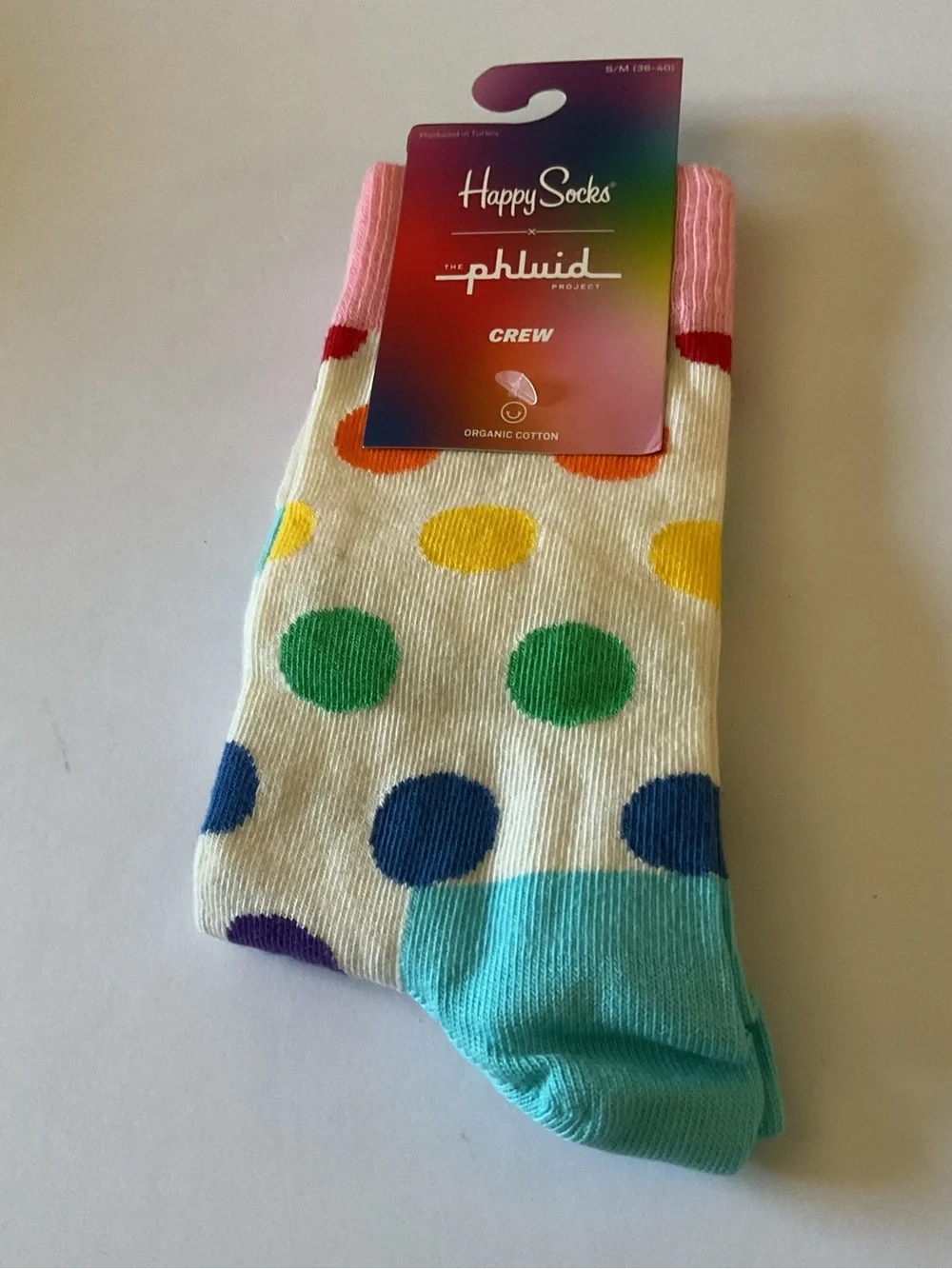 HAPPY SOCKS X PHLUID WOMENS COTTON CREW SOCKS POLKA DOT MULTI SIZE S/M NWT